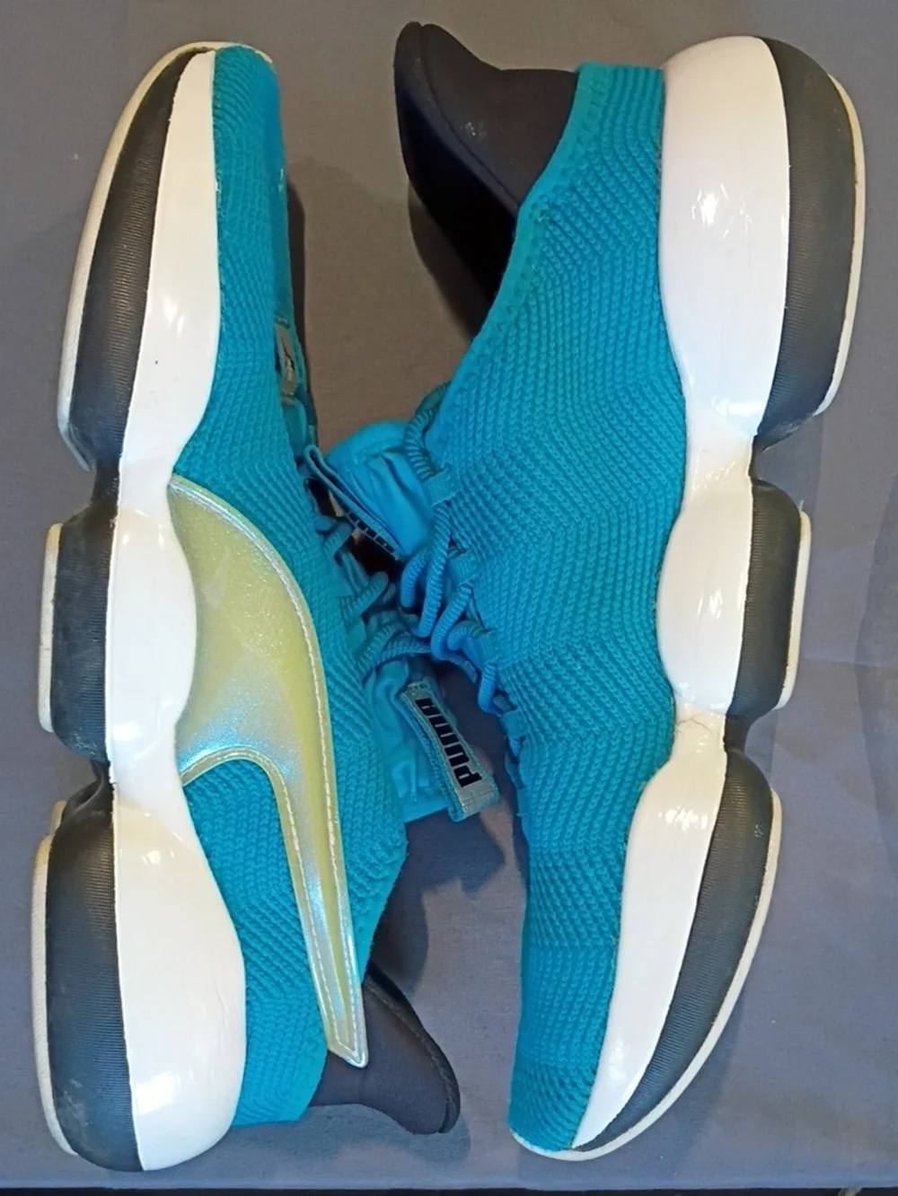 Puma Teal Knit Lace-Up Sneakers